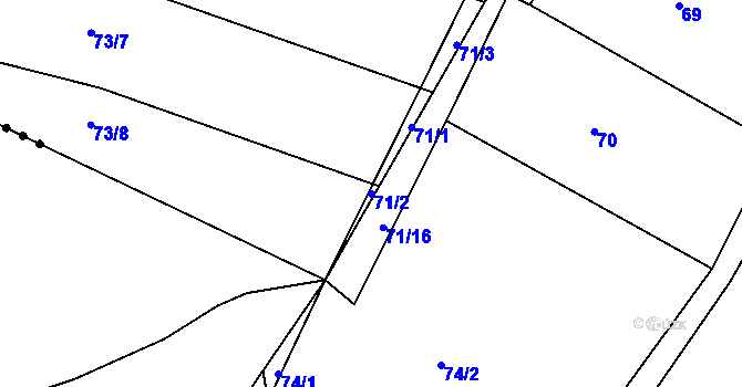 Parcela st. 71/2 v KÚ Popůvky u Kojetína, Katastrální mapa