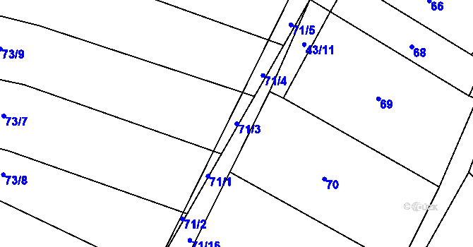 Parcela st. 71/3 v KÚ Popůvky u Kojetína, Katastrální mapa