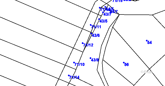 Parcela st. 71/12 v KÚ Popůvky u Kojetína, Katastrální mapa