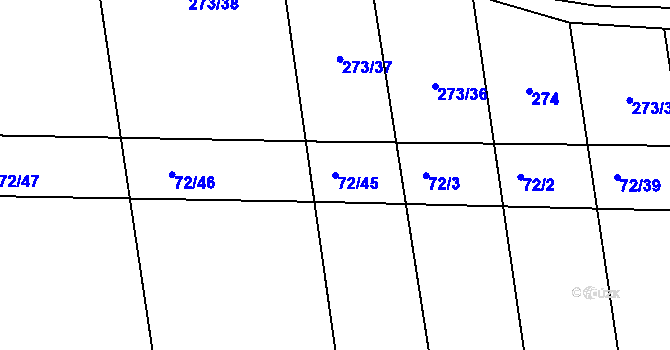 Parcela st. 72/45 v KÚ Popůvky u Kojetína, Katastrální mapa