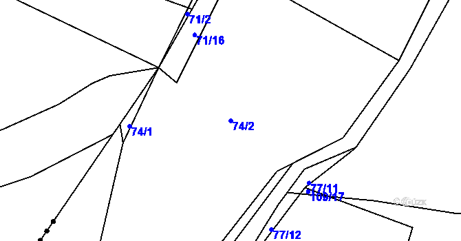 Parcela st. 74/2 v KÚ Popůvky u Kojetína, Katastrální mapa