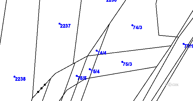 Parcela st. 74/4 v KÚ Popůvky u Kojetína, Katastrální mapa
