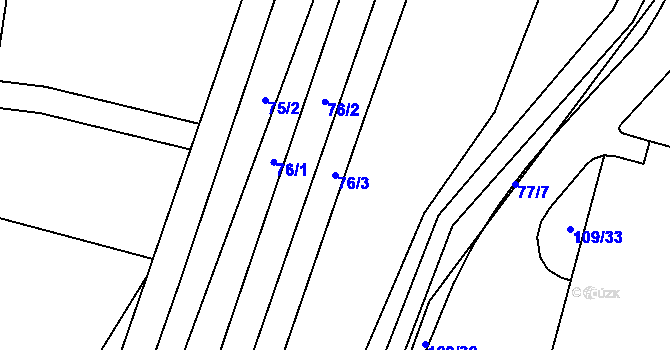 Parcela st. 76/3 v KÚ Popůvky u Kojetína, Katastrální mapa