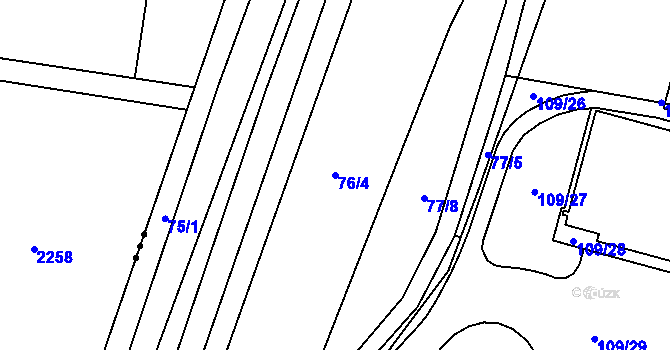 Parcela st. 76/4 v KÚ Popůvky u Kojetína, Katastrální mapa