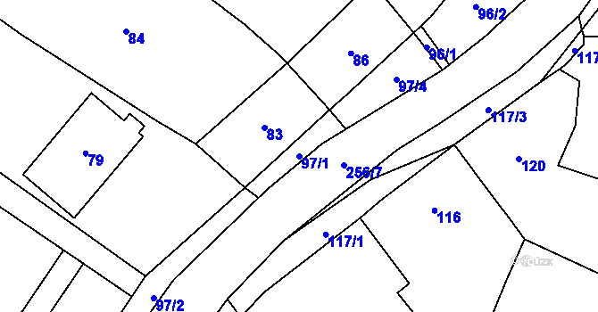 Parcela st. 97/1 v KÚ Popůvky u Kojetína, Katastrální mapa