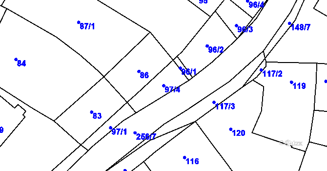 Parcela st. 97/4 v KÚ Popůvky u Kojetína, Katastrální mapa
