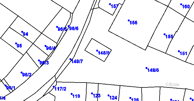 Parcela st. 148/5 v KÚ Popůvky u Kojetína, Katastrální mapa