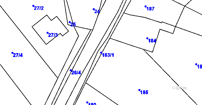 Parcela st. 183/1 v KÚ Popůvky u Kojetína, Katastrální mapa