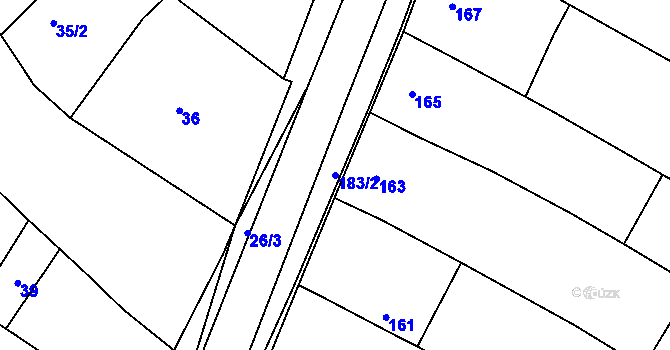 Parcela st. 183/2 v KÚ Popůvky u Kojetína, Katastrální mapa