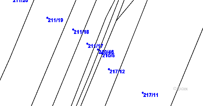 Parcela st. 210/5 v KÚ Popůvky u Kojetína, Katastrální mapa