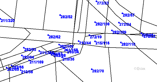 Parcela st. 210/44 v KÚ Popůvky u Kojetína, Katastrální mapa