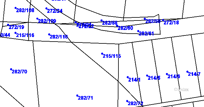 Parcela st. 215/115 v KÚ Popůvky u Kojetína, Katastrální mapa
