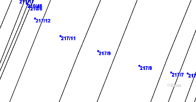 Parcela st. 217/9 v KÚ Popůvky u Kojetína, Katastrální mapa