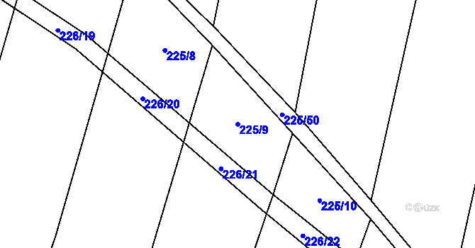 Parcela st. 225/9 v KÚ Popůvky u Kojetína, Katastrální mapa