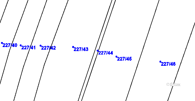 Parcela st. 227/44 v KÚ Popůvky u Kojetína, Katastrální mapa