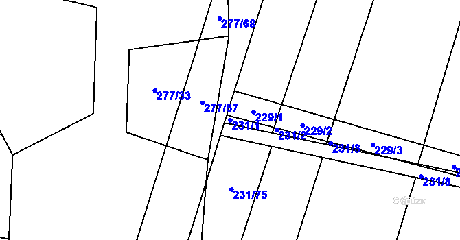 Parcela st. 231/1 v KÚ Popůvky u Kojetína, Katastrální mapa