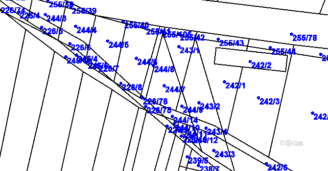 Parcela st. 244/7 v KÚ Popůvky u Kojetína, Katastrální mapa