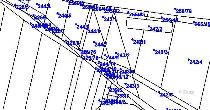 Parcela st. 244/9 v KÚ Popůvky u Kojetína, Katastrální mapa