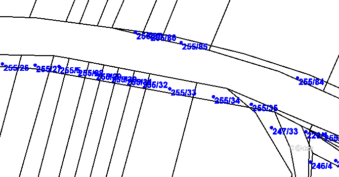 Parcela st. 255/33 v KÚ Popůvky u Kojetína, Katastrální mapa