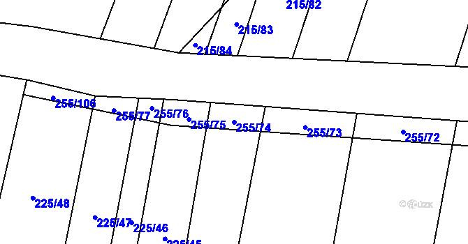 Parcela st. 255/74 v KÚ Popůvky u Kojetína, Katastrální mapa