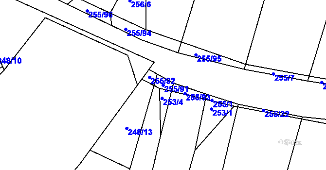 Parcela st. 255/91 v KÚ Popůvky u Kojetína, Katastrální mapa
