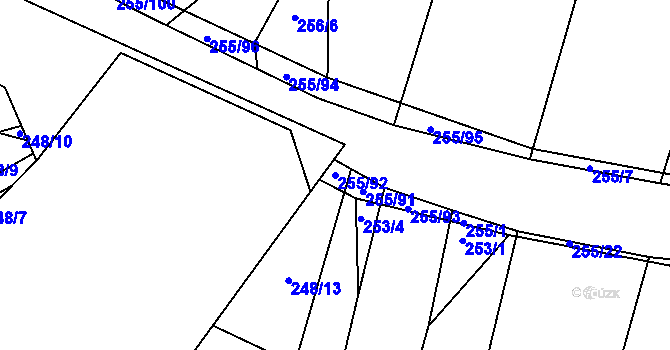 Parcela st. 255/92 v KÚ Popůvky u Kojetína, Katastrální mapa