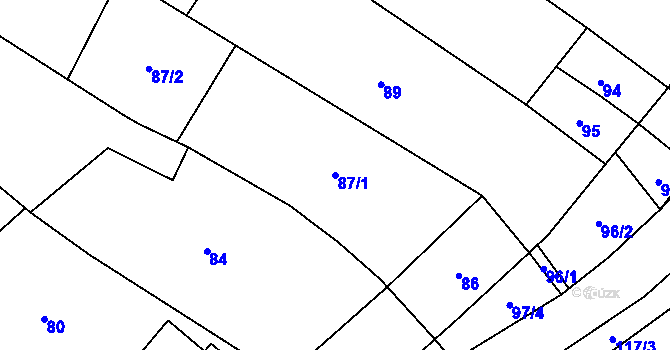 Parcela st. 87/1 v KÚ Popůvky u Kojetína, Katastrální mapa