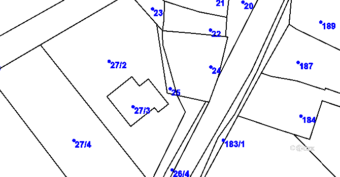 Parcela st. 25 v KÚ Popůvky u Kojetína, Katastrální mapa