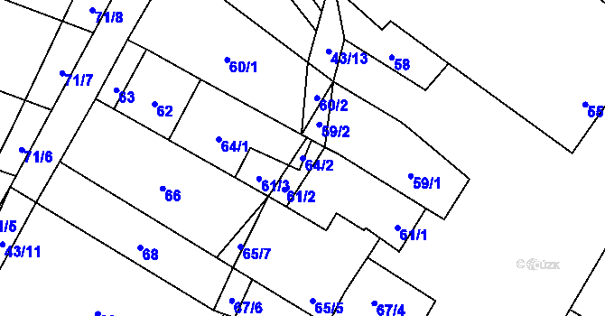 Parcela st. 64/2 v KÚ Popůvky u Kojetína, Katastrální mapa