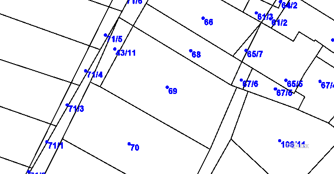 Parcela st. 69 v KÚ Popůvky u Kojetína, Katastrální mapa