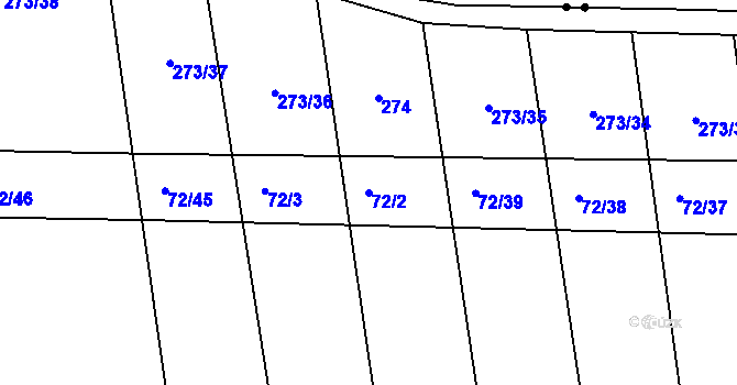 Parcela st. 72/2 v KÚ Popůvky u Kojetína, Katastrální mapa