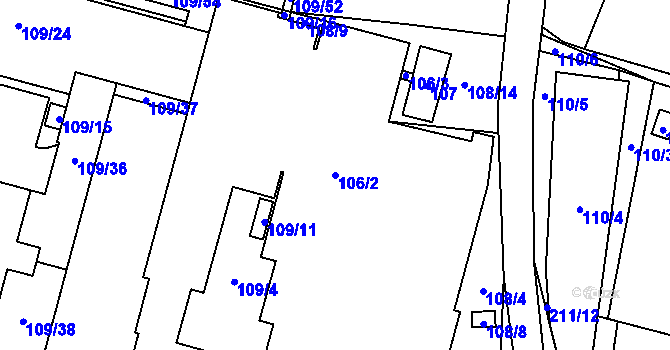 Parcela st. 106/2 v KÚ Popůvky u Kojetína, Katastrální mapa