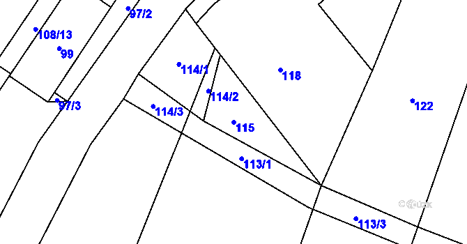 Parcela st. 115 v KÚ Popůvky u Kojetína, Katastrální mapa
