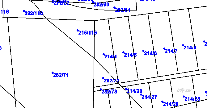 Parcela st. 214/1 v KÚ Popůvky u Kojetína, Katastrální mapa