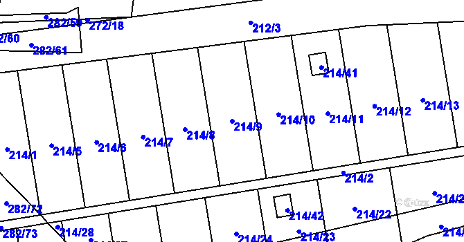 Parcela st. 214/9 v KÚ Popůvky u Kojetína, Katastrální mapa