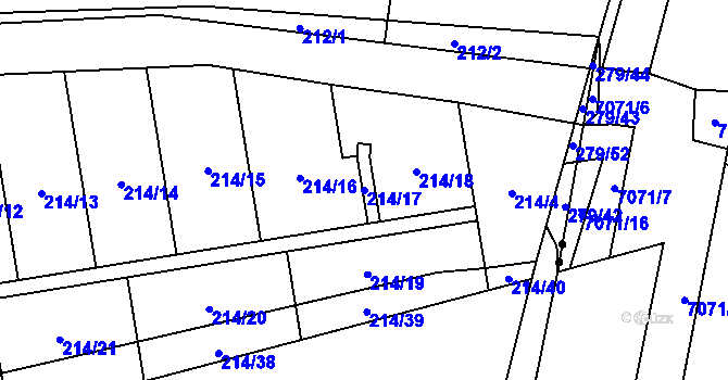 Parcela st. 214/17 v KÚ Popůvky u Kojetína, Katastrální mapa