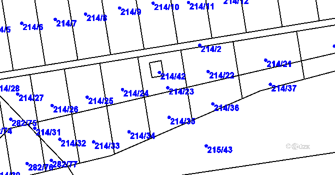 Parcela st. 214/23 v KÚ Popůvky u Kojetína, Katastrální mapa