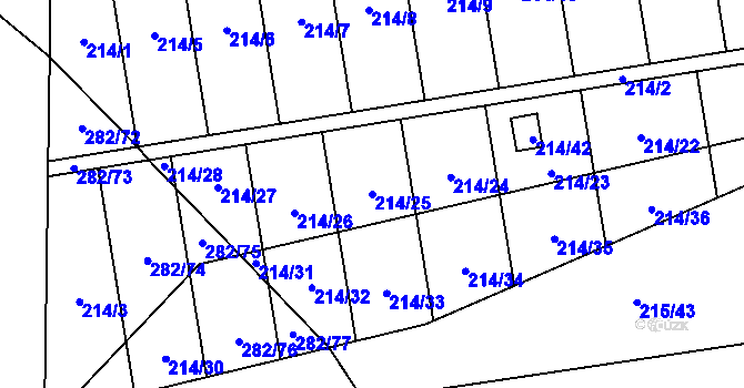 Parcela st. 214/25 v KÚ Popůvky u Kojetína, Katastrální mapa