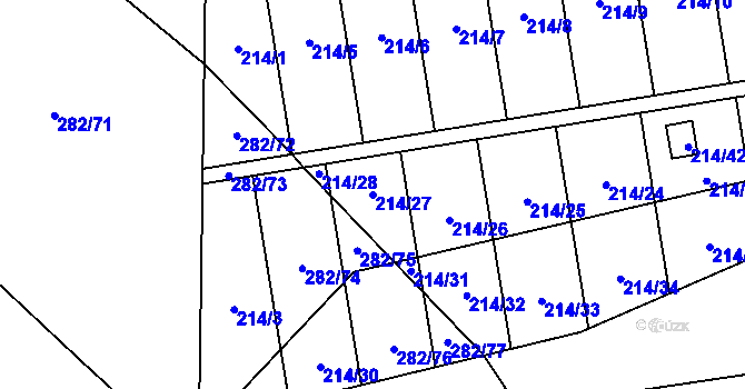 Parcela st. 214/27 v KÚ Popůvky u Kojetína, Katastrální mapa