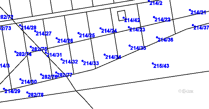Parcela st. 214/34 v KÚ Popůvky u Kojetína, Katastrální mapa