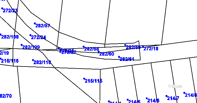 Parcela st. 282/60 v KÚ Popůvky u Kojetína, Katastrální mapa