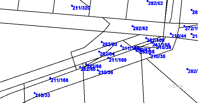 Parcela st. 282/64 v KÚ Popůvky u Kojetína, Katastrální mapa