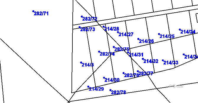 Parcela st. 282/74 v KÚ Popůvky u Kojetína, Katastrální mapa