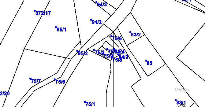 Parcela st. 75/9 v KÚ Poruba nad Bečvou, Katastrální mapa