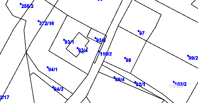 Parcela st. 110/2 v KÚ Poruba nad Bečvou, Katastrální mapa