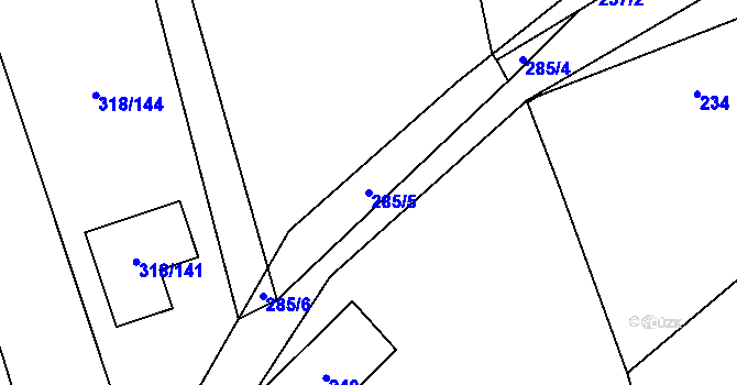 Parcela st. 285/5 v KÚ Poruba nad Bečvou, Katastrální mapa