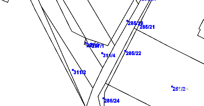 Parcela st. 311/4 v KÚ Poruba nad Bečvou, Katastrální mapa