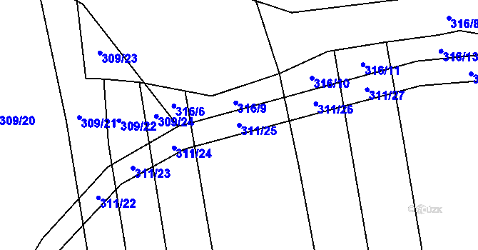 Parcela st. 311/25 v KÚ Poruba nad Bečvou, Katastrální mapa