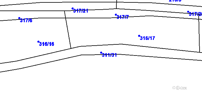 Parcela st. 311/31 v KÚ Poruba nad Bečvou, Katastrální mapa