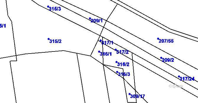 Parcela st. 316/1 v KÚ Poruba nad Bečvou, Katastrální mapa